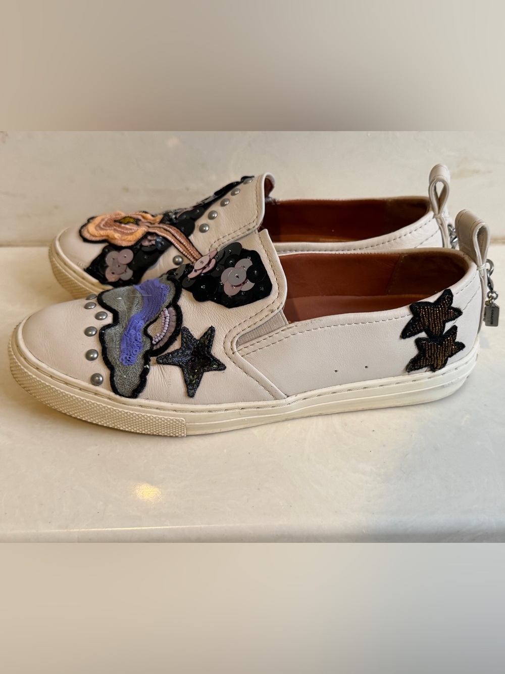 Coach Embellished Stars and Clouds White Slip-On Sneakers C115 - Picture 3 of 9